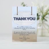 ビーチ結婚式ホワイトウッドサインサンキューカード 招待状 (スタンド正面)