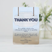 ビーチ結婚式ホワイトウッドサインサンキューカード 招待状 (スタンド正面)