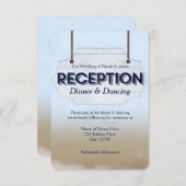 ビーチ結婚式ホワイトウッドサイン披露宴カード 招待状 (正面/裏面)