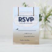 ビーチ結婚式ホワイトウッド署名RSVP応答カード 出欠カード (スタンド正面)