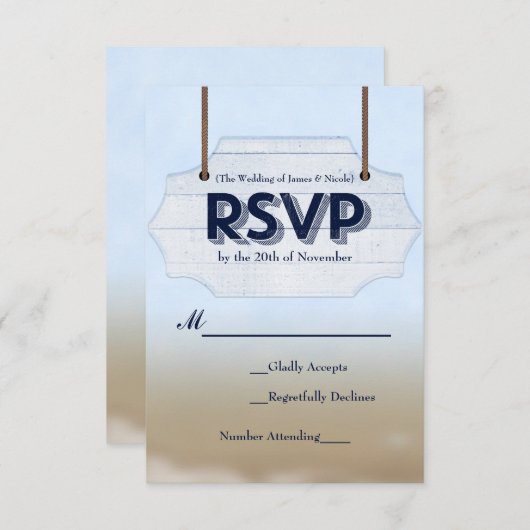 ビーチ結婚式ホワイトウッド署名RSVP応答カード 出欠カード (正面/裏面)