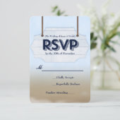 ビーチ結婚式ホワイトウッド署名RSVP応答カード 出欠カード (スタンド正面)