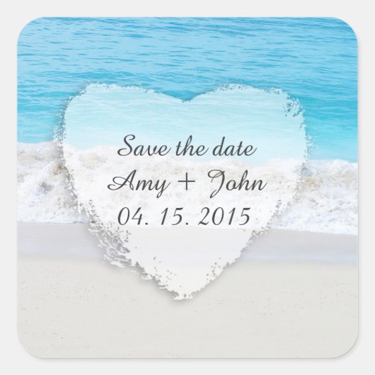 ビーチ結婚式メッセージカード保存日付ビーチ1 スクエアシール (正面)