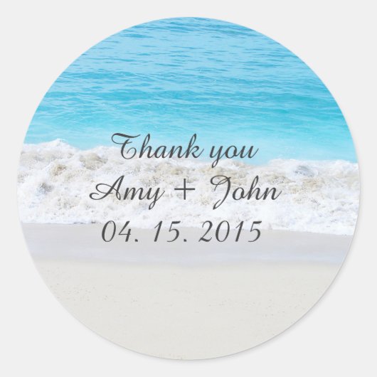 ビーチ結婚式メッセージカード保存日付ビーチ1 ラウンドシール (正面)