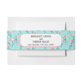 ビーチ結婚式モダンピンクブルーフラミンゴ 招待状ベリーバンド