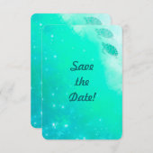 ビーチ結婚式モダン海ミスティックウミガメ セーブザデート (正面/裏面)