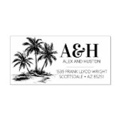 ビーチ結婚式モノグラムエレガントシンプルパームツリー セルフインキングスタンプ (デザイン)