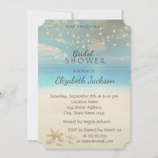 ビーチ結婚式ライツシーシェルブライダルシャワー 招待状 (正面)