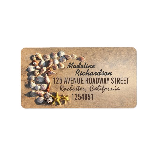 ビーチ結婚式ラベル（海老とヒトデ） ラベル (正面)