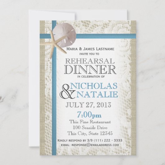 ビーチ結婚式リハーサルディナー 招待状 (正面)
