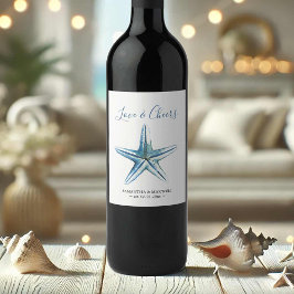 ビーチ結婚式ワインラベル水彩ヒトデ ワインラベル