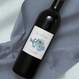 ビーチ結婚式ワインラベル青タコ ワインラベル