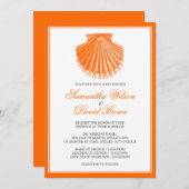 ビーチ結婚式ヴィンテージホタテ貝シェルオレンジ 招待状 (正面/裏面)