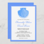 ビーチ結婚式ヴィンテージホタテ貝殻青 招待状 (正面/裏面)