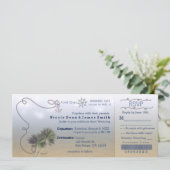 ビーチ結婚式ヴィンテージ搭乗チケット招待状。 招待状 (スタンド正面)