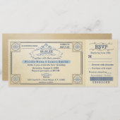 ビーチ結婚式ヴィンテージ搭乗チケット招待状 招待状 (正面/裏面)
