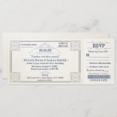 ビーチ結婚式ヴィンテージ搭乗チケット招待状 招待状 (正面/裏面)