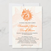 ビーチ結婚式ヴィンテージ軟体動物殻オレンジ 招待状 (正面)