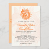 ビーチ結婚式ヴィンテージ軟体動物殻オレンジ 招待状 (正面/裏面)