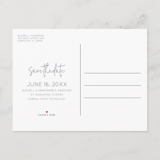 ビーチ結婚式予算日付の保存 案内ポストカード (裏面)