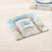 ビーチ結婚式保存ザデイトパステルウォーターカラー スクエアペーパーコースター (アングル)