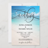 ビーチ結婚式先の熱帯夏の海 招待状 (正面)