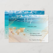 ビーチ結婚式先パスポート金ゴールドワールドマップ 出欠カード (正面/裏面)