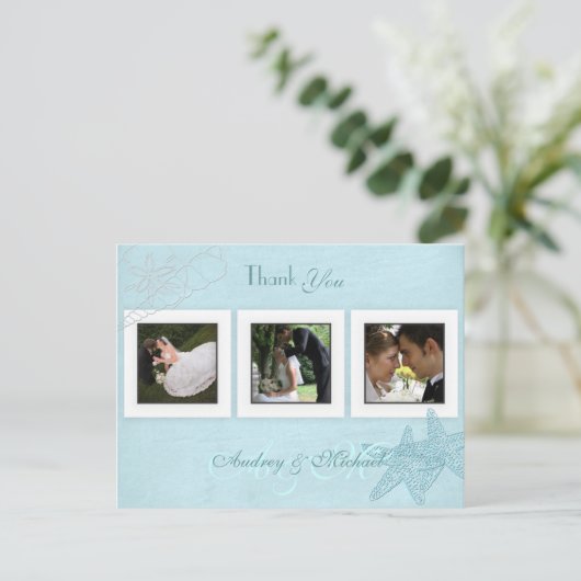 ビーチ結婚式写真ありがとうはがき ポストカード (スタンド正面)