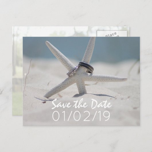 ビーチ結婚式写真と一緒に日付を保存 案内ポストカード (正面/裏面)