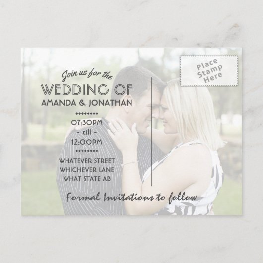 ビーチ結婚式写真と一緒に日付を保存 案内ポストカード (裏面)