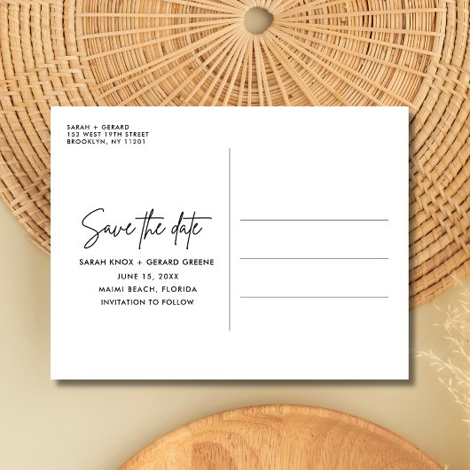 ビーチ結婚式写真の保存日付 案内ポストカード