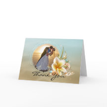 ビーチ結婚式写真サンキューカード