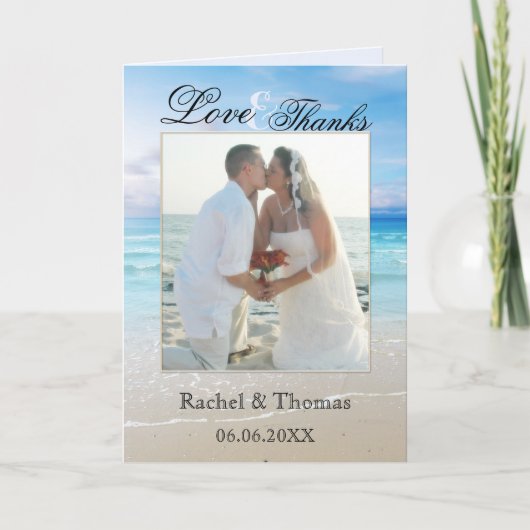 ビーチ結婚式写真サンキューカード サンキューカード (正面)