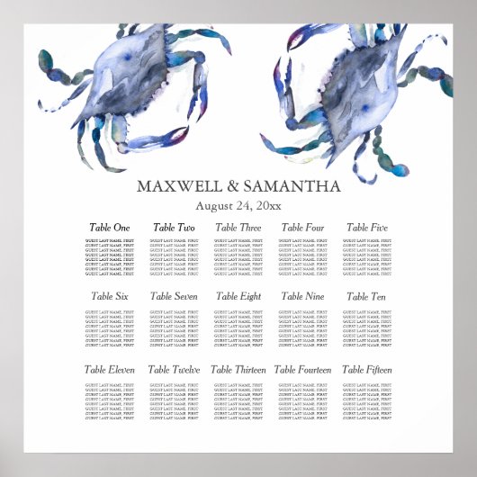 ビーチ結婚式印刷可能座席表 ポスター (正面)