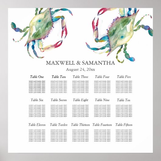 ビーチ結婚式印刷可能座席表 ポスター (正面)