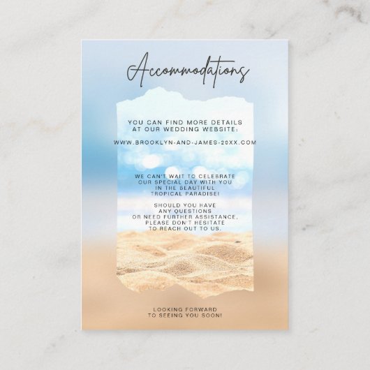 ビーチ結婚式収容カード エンクロージャーカード (裏面)