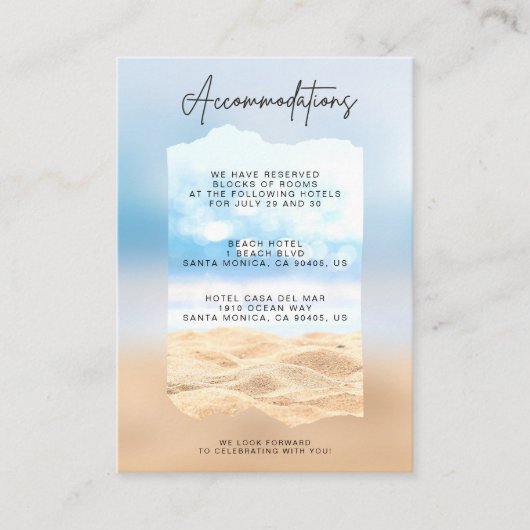 ビーチ結婚式収容カード エンクロージャーカード (正面)