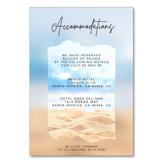 ビーチ結婚式収容カード テーブルナンバー (正面)