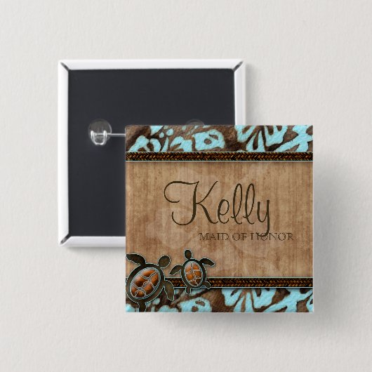 ビーチ結婚式名タグボタンルアウ（ハワイ式宴会）カメ 缶バッジ (正面&裏面)