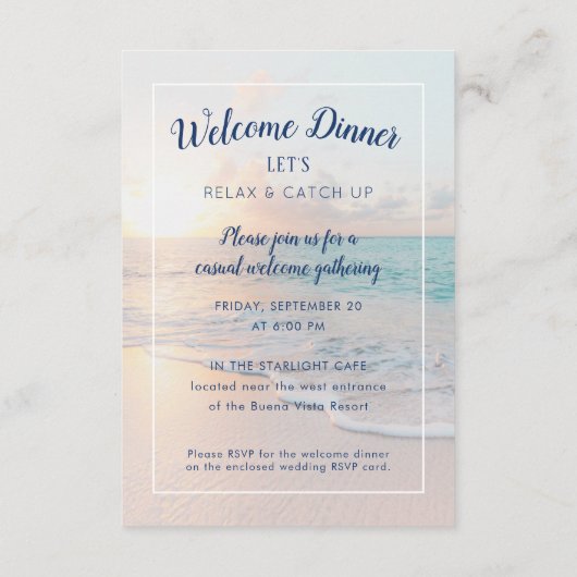 ビーチ結婚式宿泊施設ウェルカムディナー エンクロージャーカード (裏面)