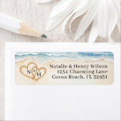 ビーチ結婚式差出人住所ラベル付き砂ハート ラベル (インサイチュ)