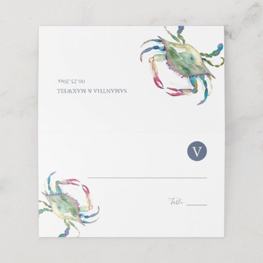 ビーチ結婚式座席表ブルーカニ プレイスカード (外部開封)