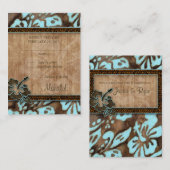 ビーチ結婚式応答カードハイビスカスブルーブラウン エンクロージャーカード (正面/裏面)