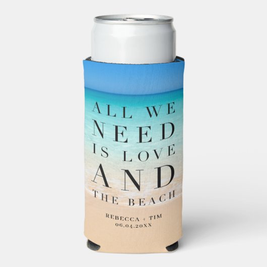ビーチ結婚式我々が必要なのは愛ビーチ スリム缶クーラー (Seltzer正面)