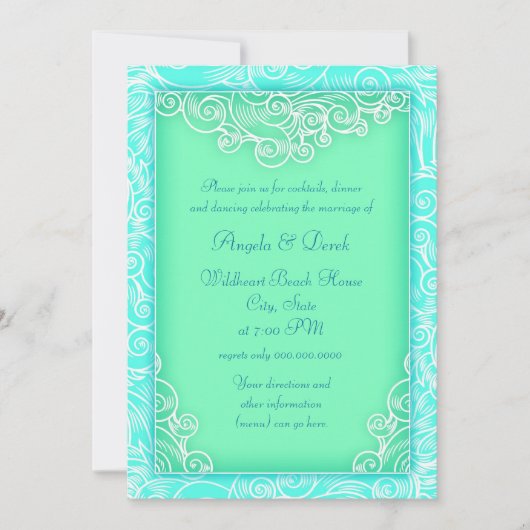 ビーチ結婚式披露宴アクアアンドグリーンウェーブ 招待状 (正面)