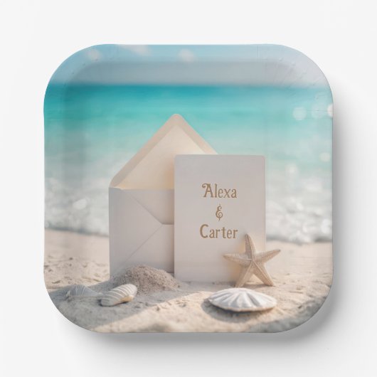 ビーチ結婚式招待状とヒトデ ペーパープレート (正面)