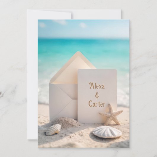 ビーチ結婚式招待状とヒトデ 招待状 (正面)