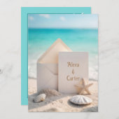 ビーチ結婚式招待状とヒトデ 招待状 (正面/裏面)