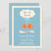 ビーチ結婚式招待状と魚キスをする 招待状 (正面/裏面)