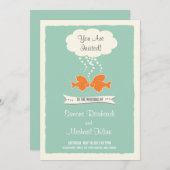 ビーチ結婚式招待状と魚キスをする 招待状 (正面/裏面)